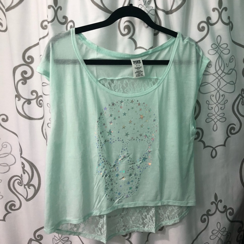 PINK lace skull shirt